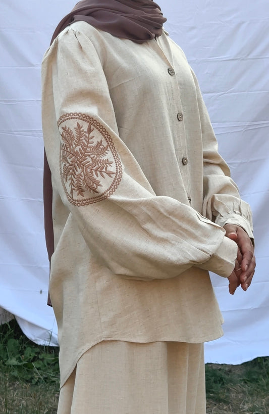 Embroidered Linen Skirt Co-Ord Set