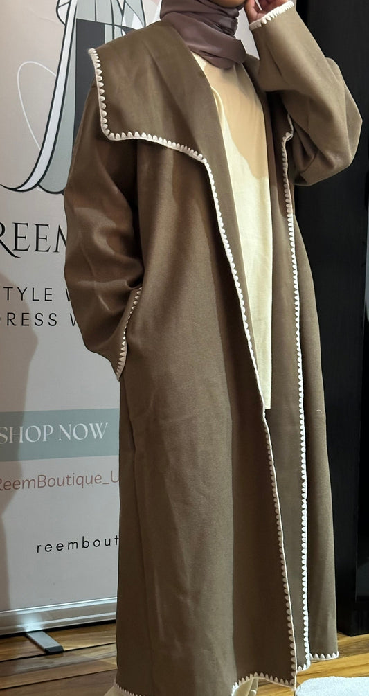 Scallop Border Open Coat with Belt