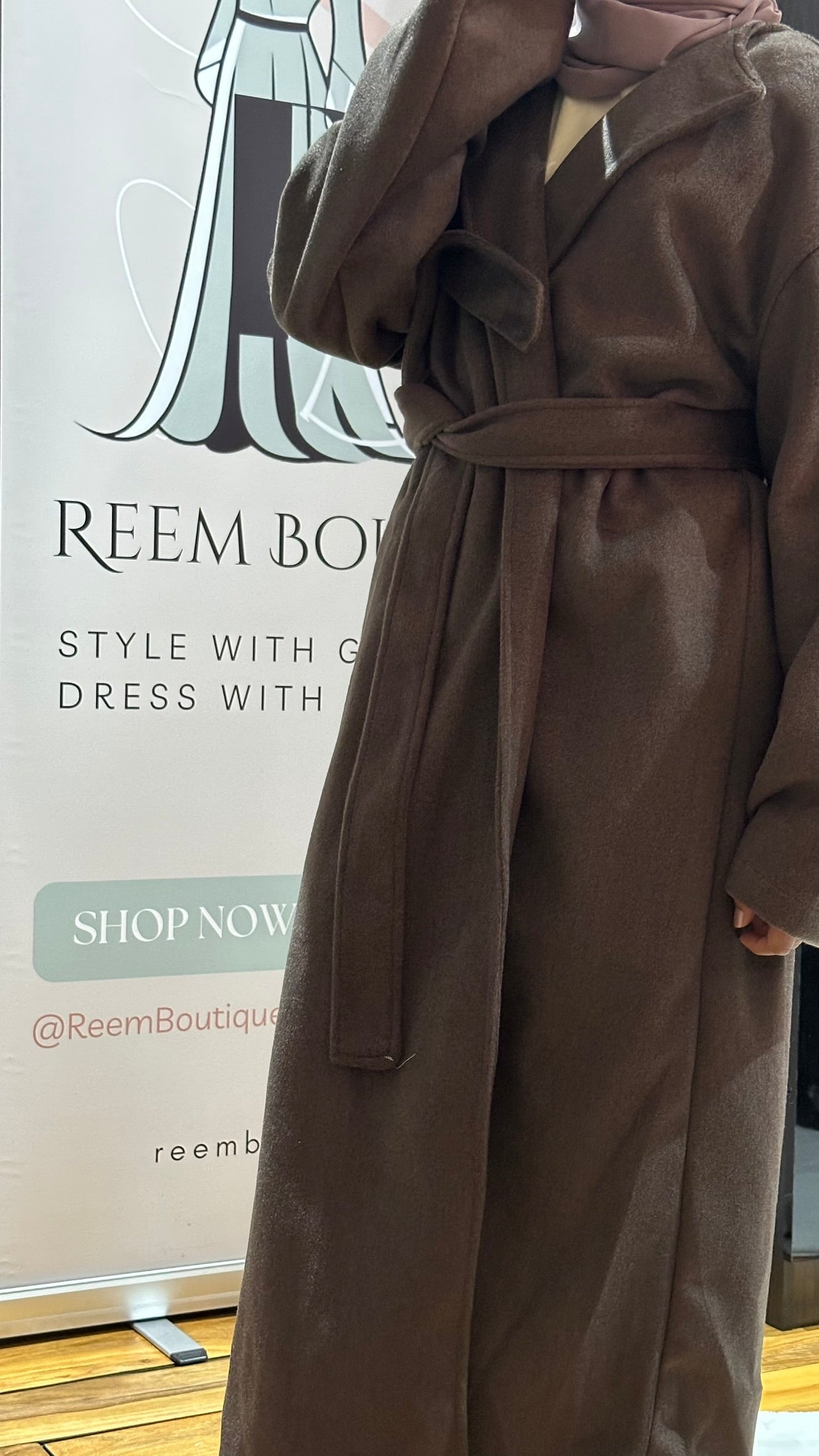 Brushed Velvet Open Coat with Belt