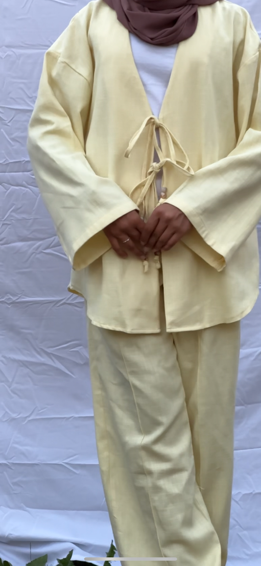 Yellow Linen Bow Co-ord Set