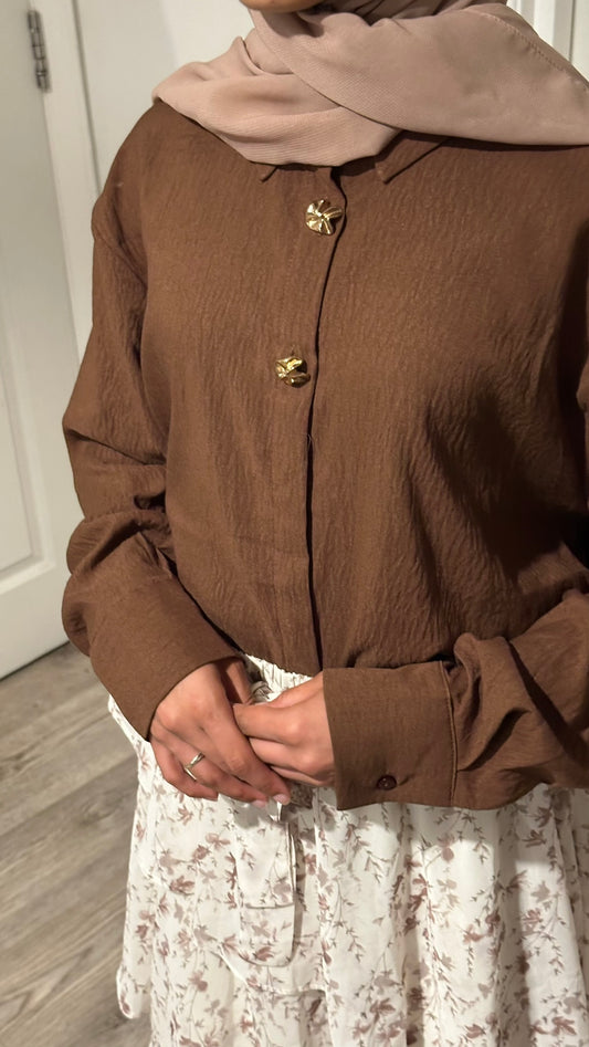 Floral Chiffon Tapered Skirt Set - Brown
