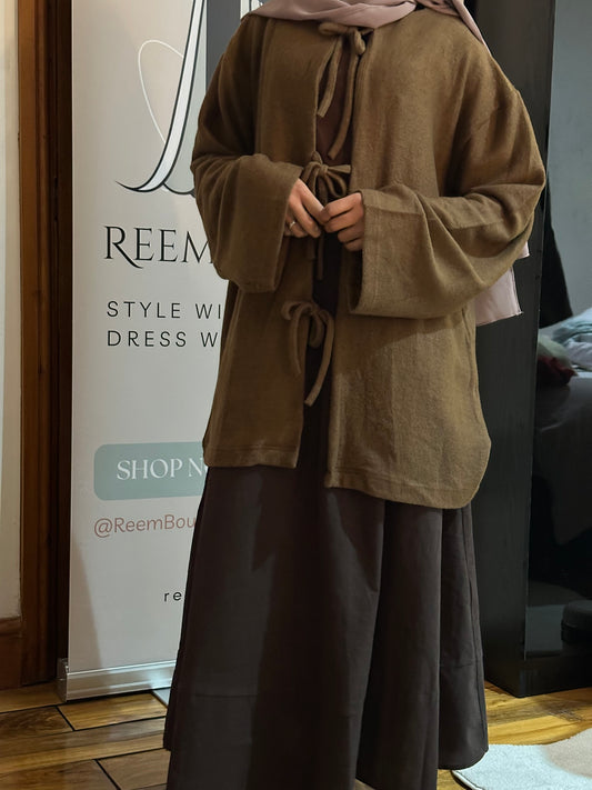 Brushed Wool Bow Tie Cardigan