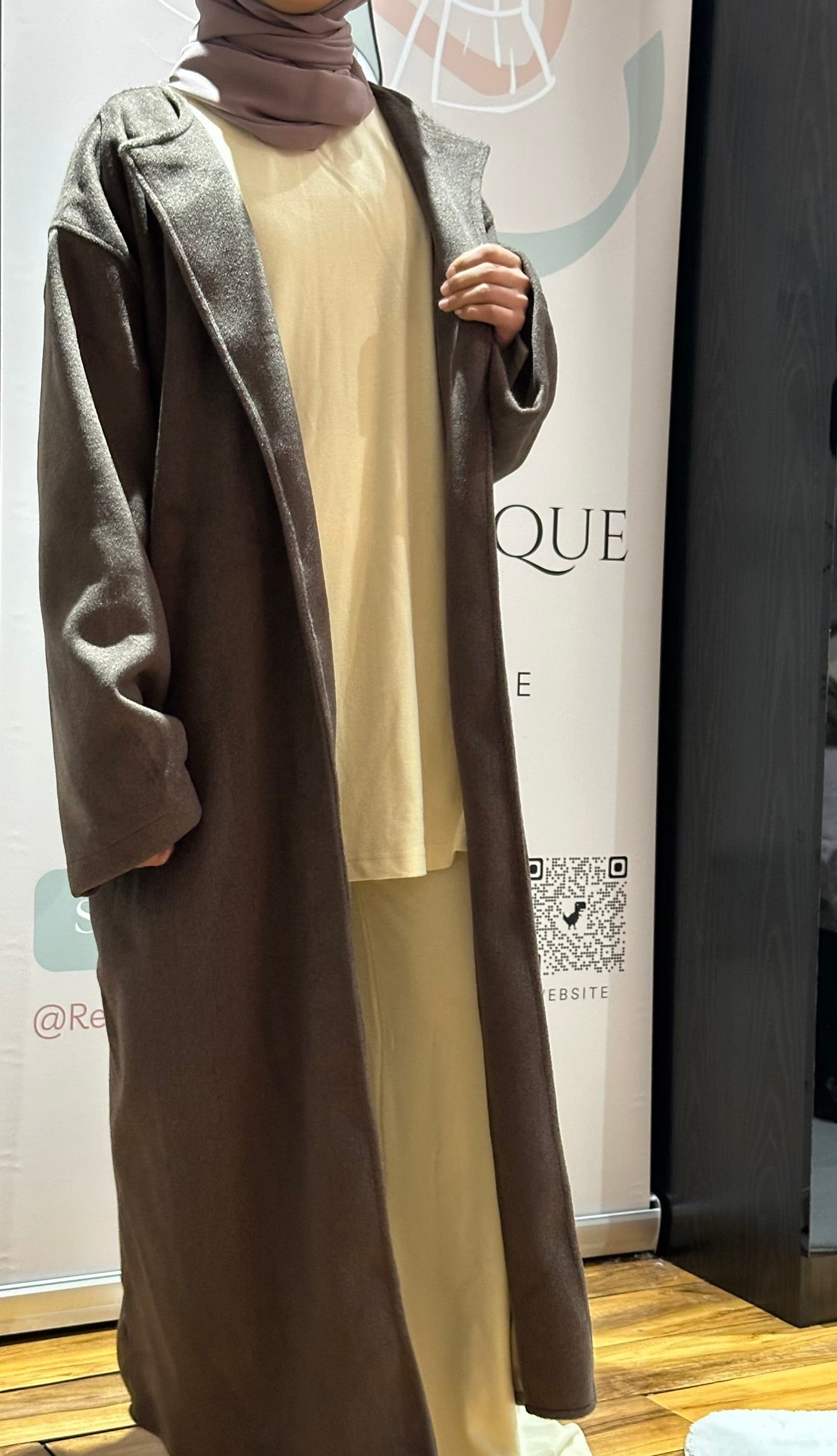 Brushed Velvet Open Coat with Belt