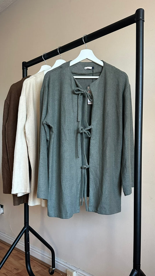 Brushed Wool Bow Tie Cardigan