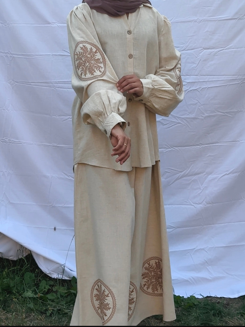 Embroidered Linen Skirt Co-Ord Set