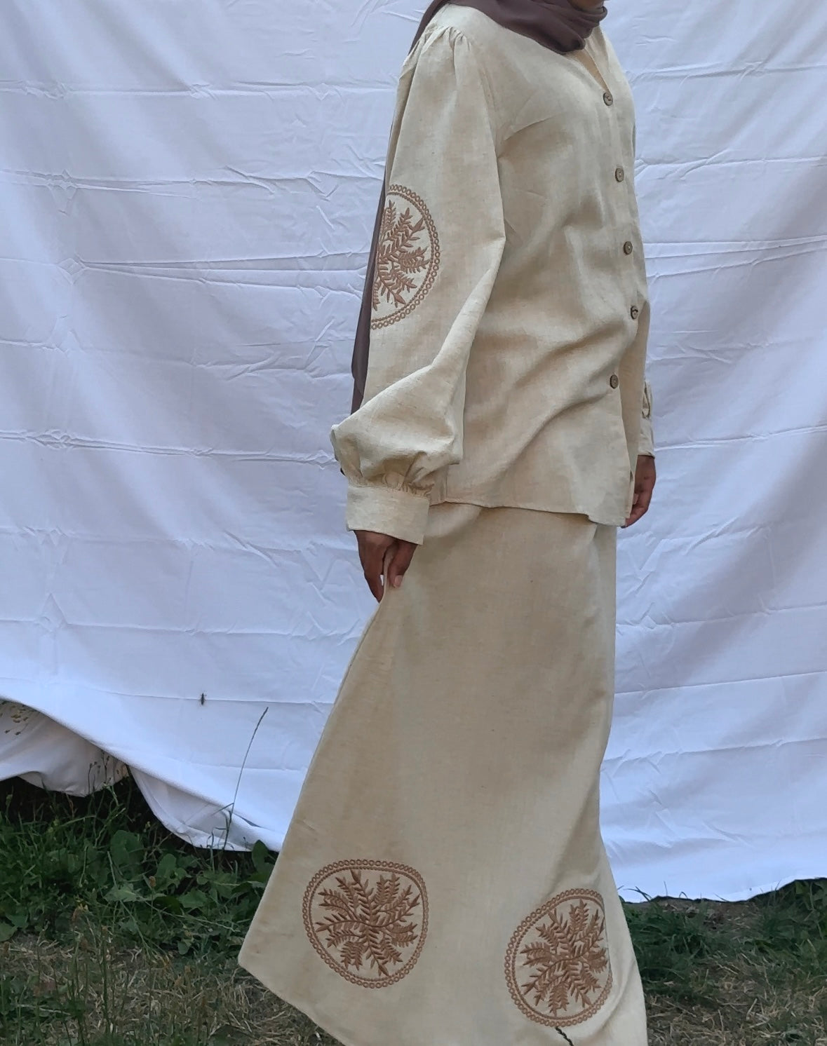 Embroidered Linen Skirt Co-Ord Set