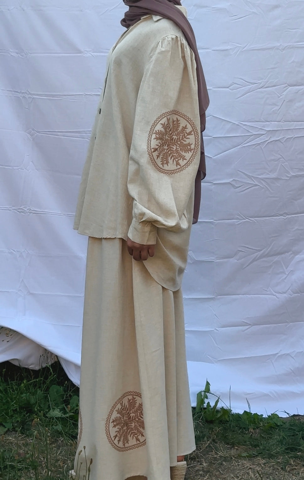 Embroidered Linen Skirt Co-Ord Set