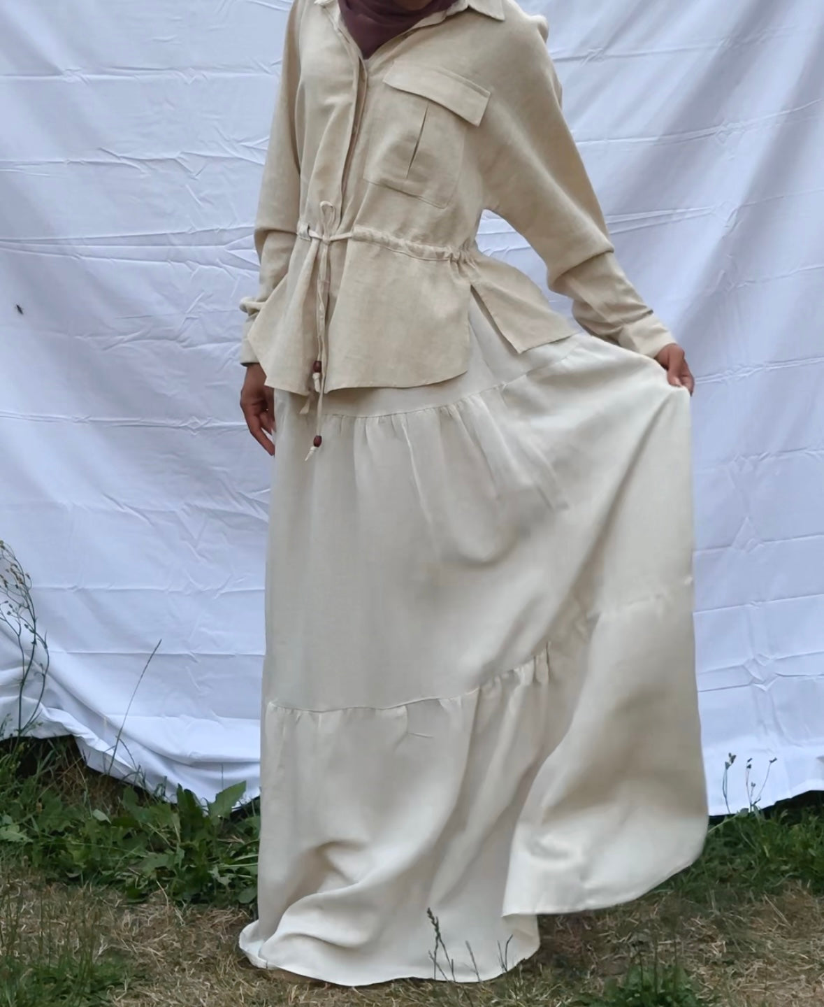 Plain Linen Skirt Co-ord Set