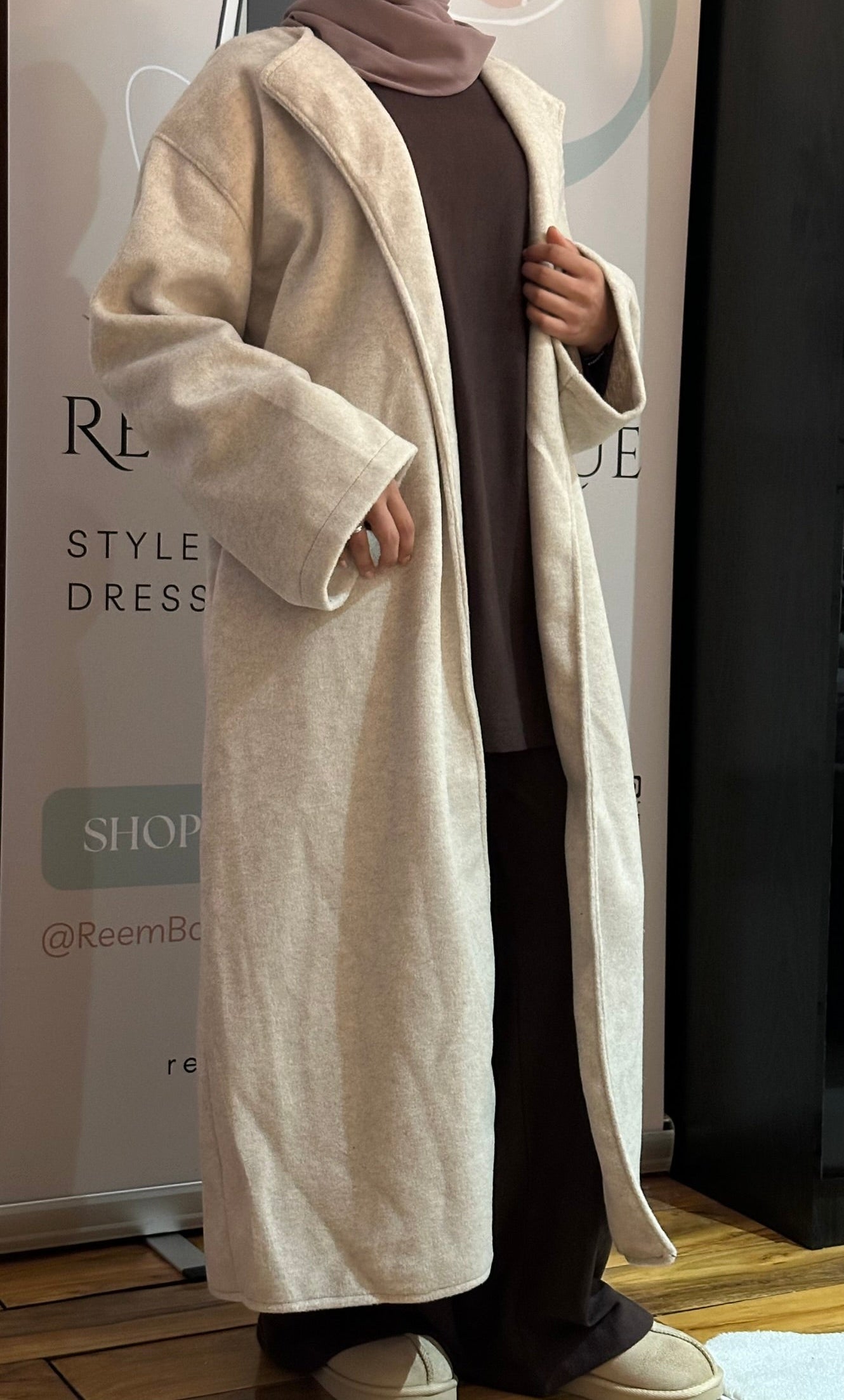 Brushed Velvet Open Coat with Belt