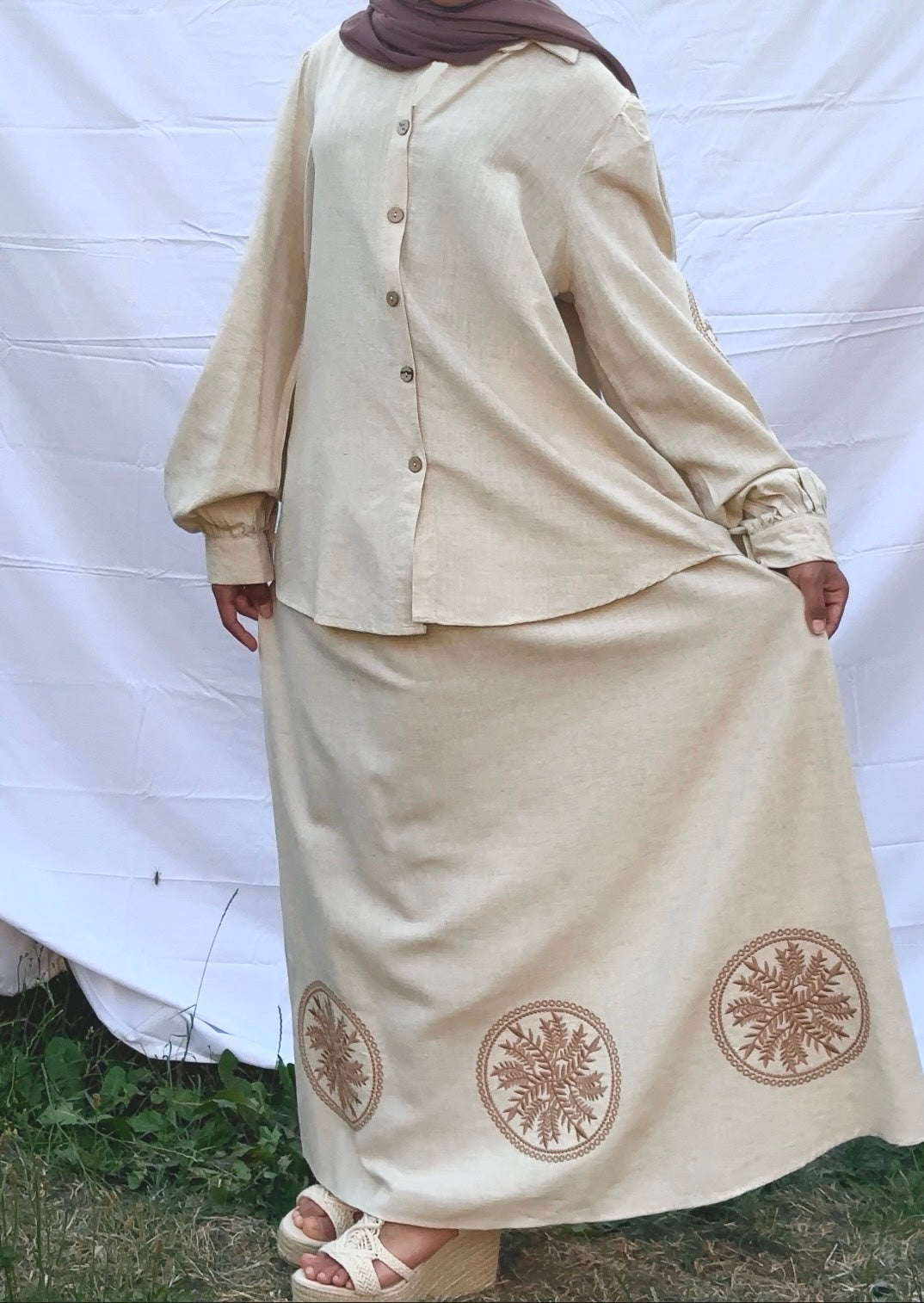 Embroidered Linen Skirt Co-Ord Set