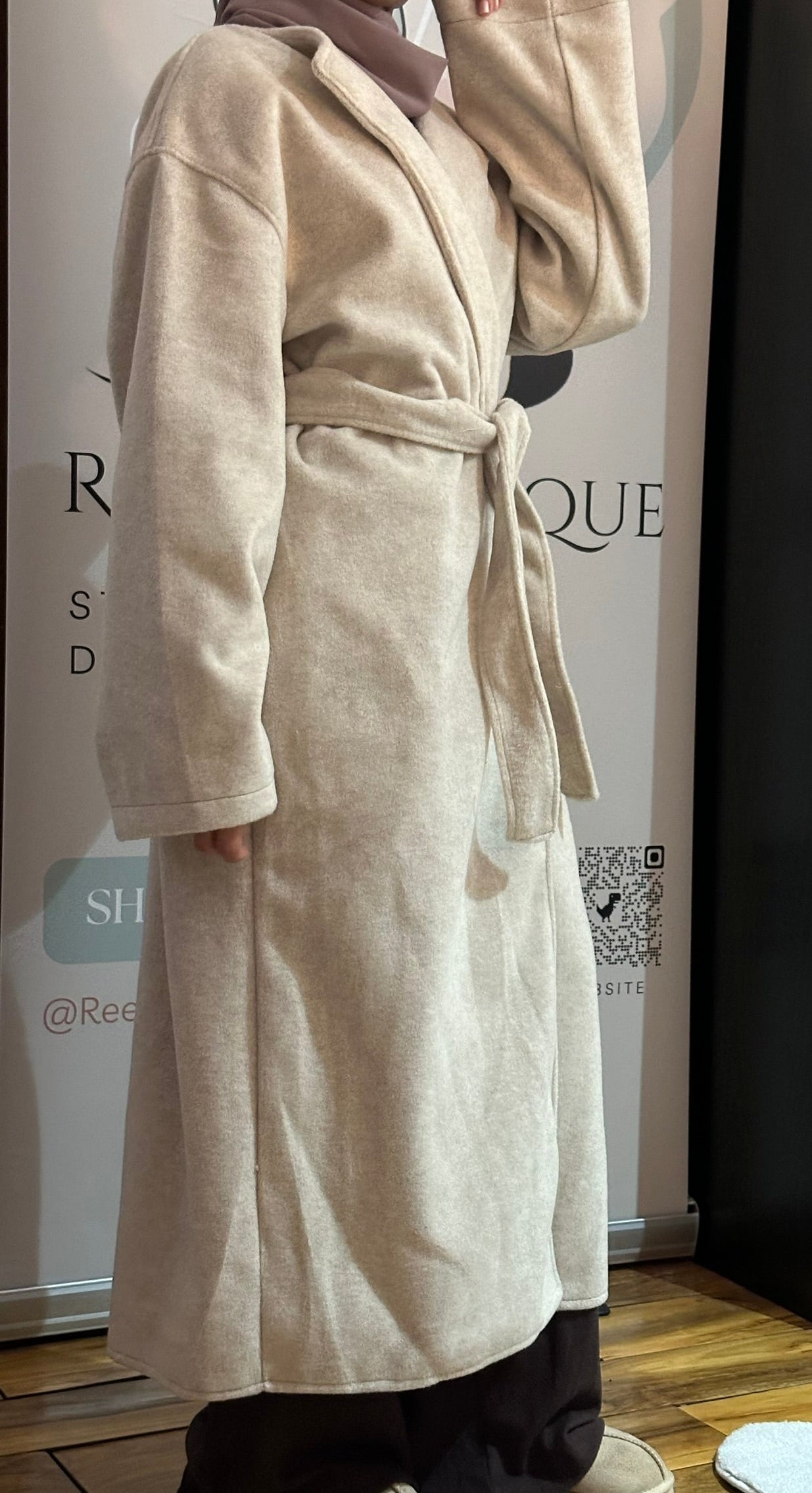 Brushed Velvet Open Coat with Belt