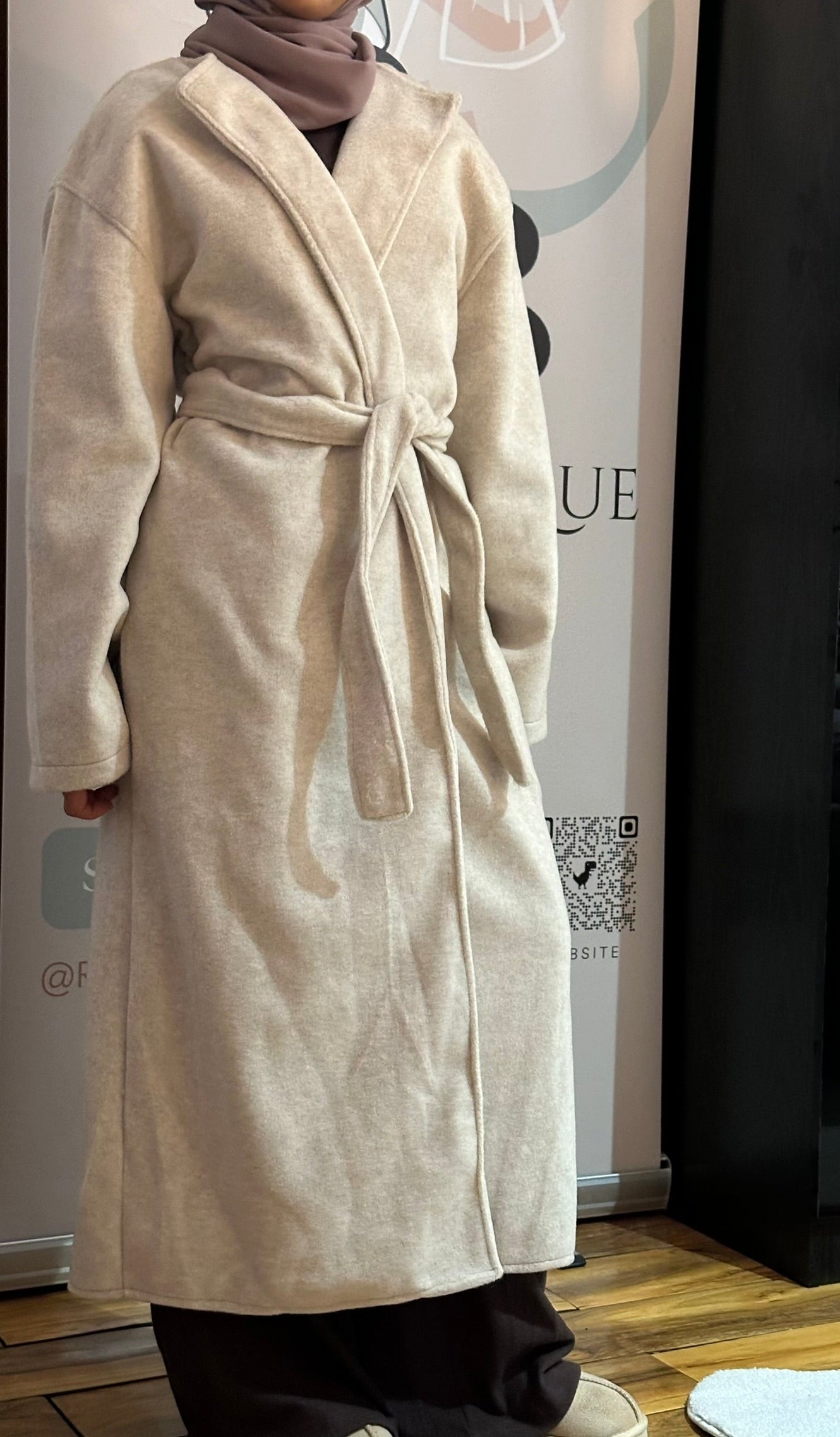 Brushed Velvet Open Coat with Belt