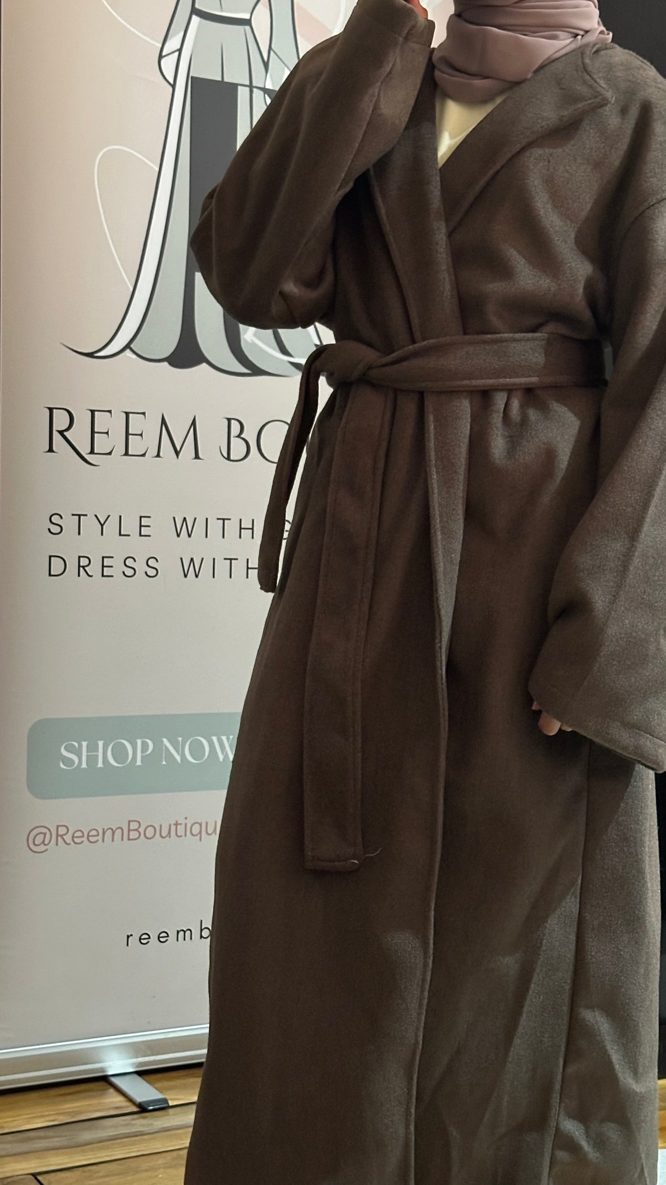 Brushed Velvet Open Coat with Belt