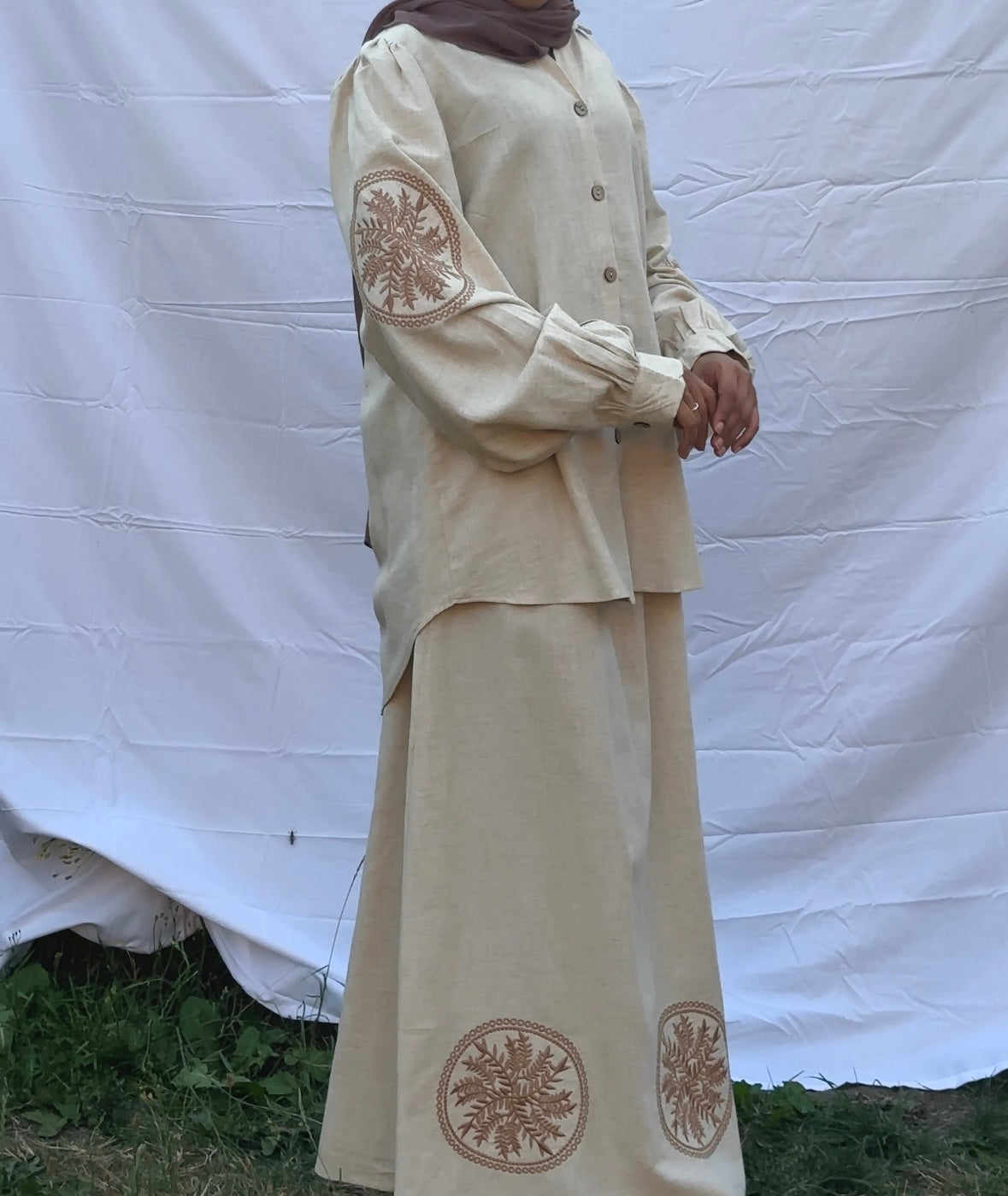 Embroidered Linen Skirt Co-Ord Set