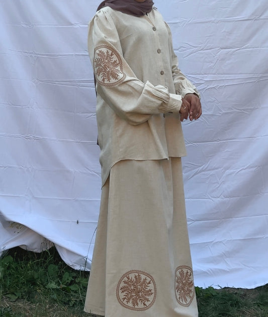 Embroidered Linen Skirt Co-Ord Set