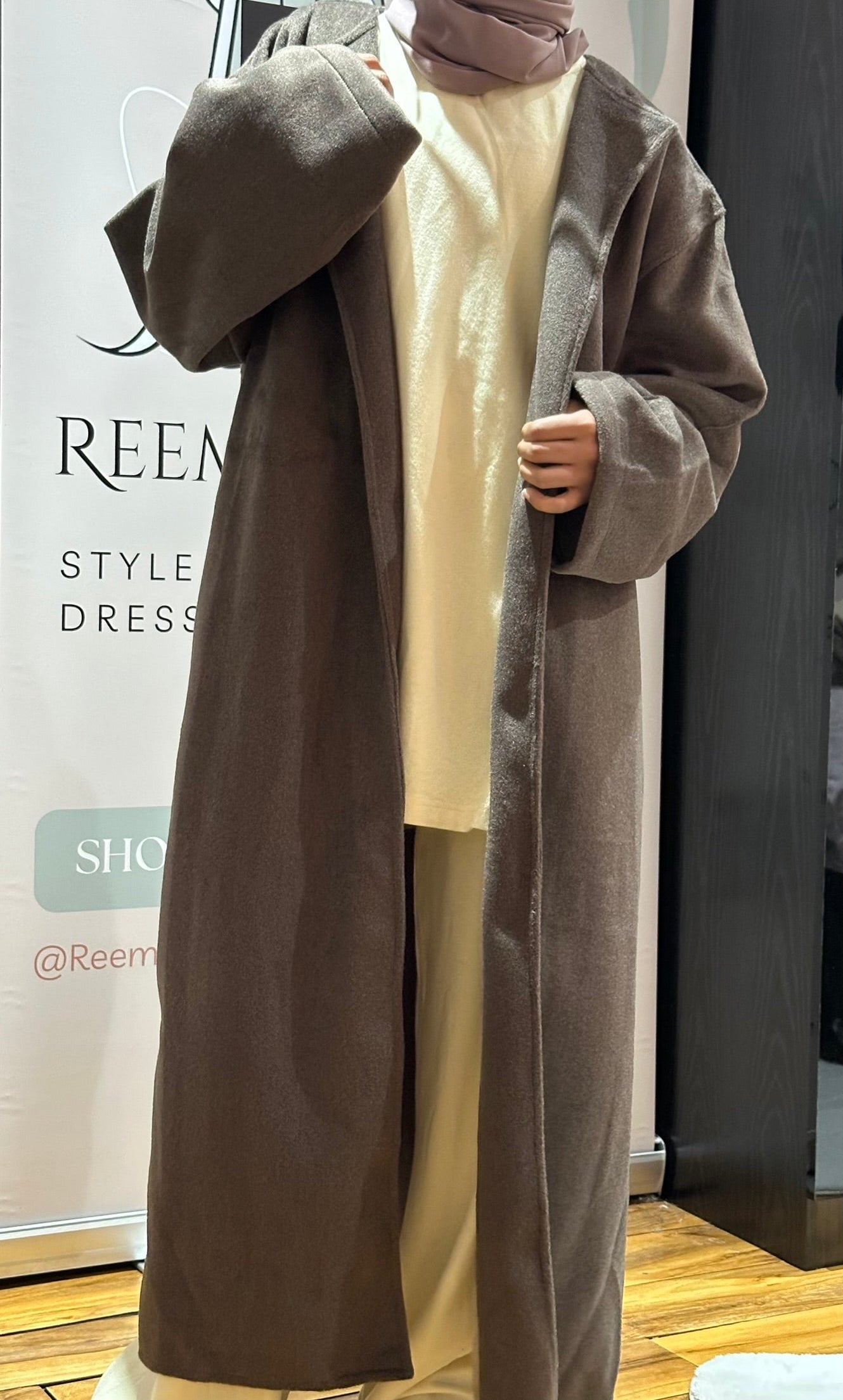 Brushed Velvet Open Coat with Belt