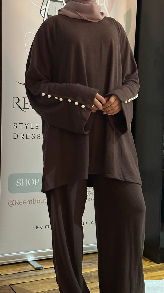 Brushed Wool Button Sleeve Co-ord Set