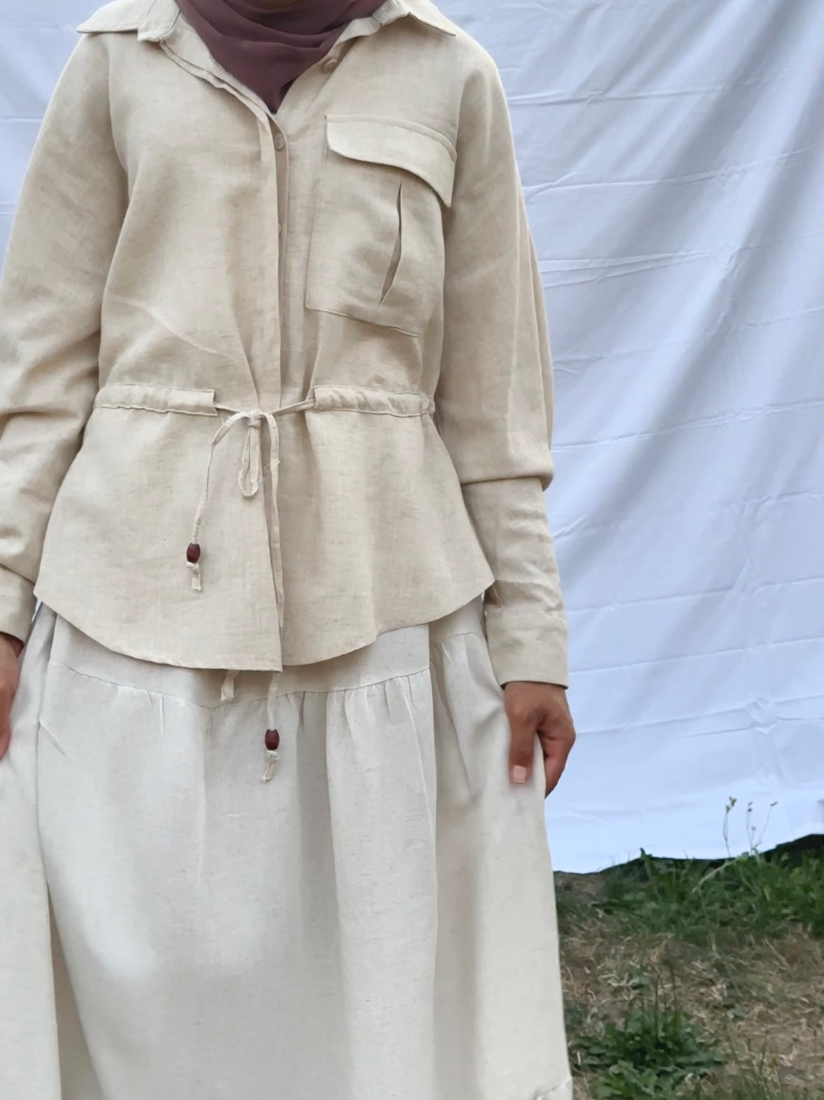 Plain Linen Skirt Co-ord Set