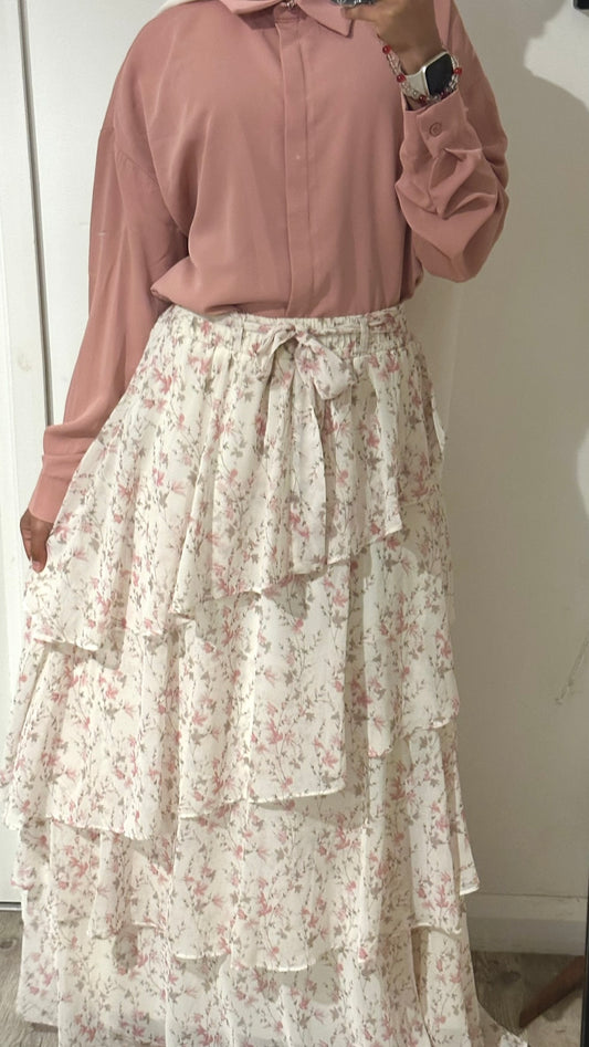 Floral Chiffon Tapered Skirt Set - Pink