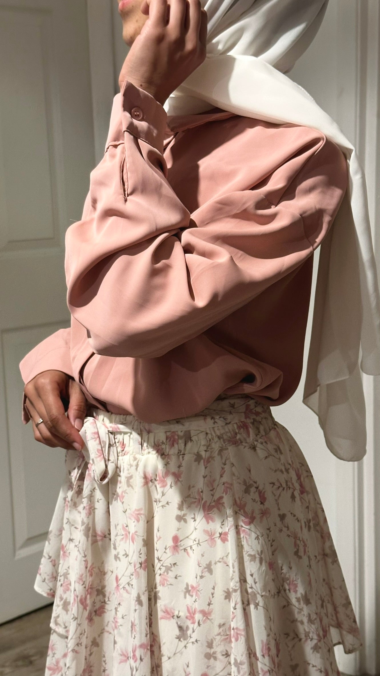 Floral Chiffon Tapered Skirt Set - Pink