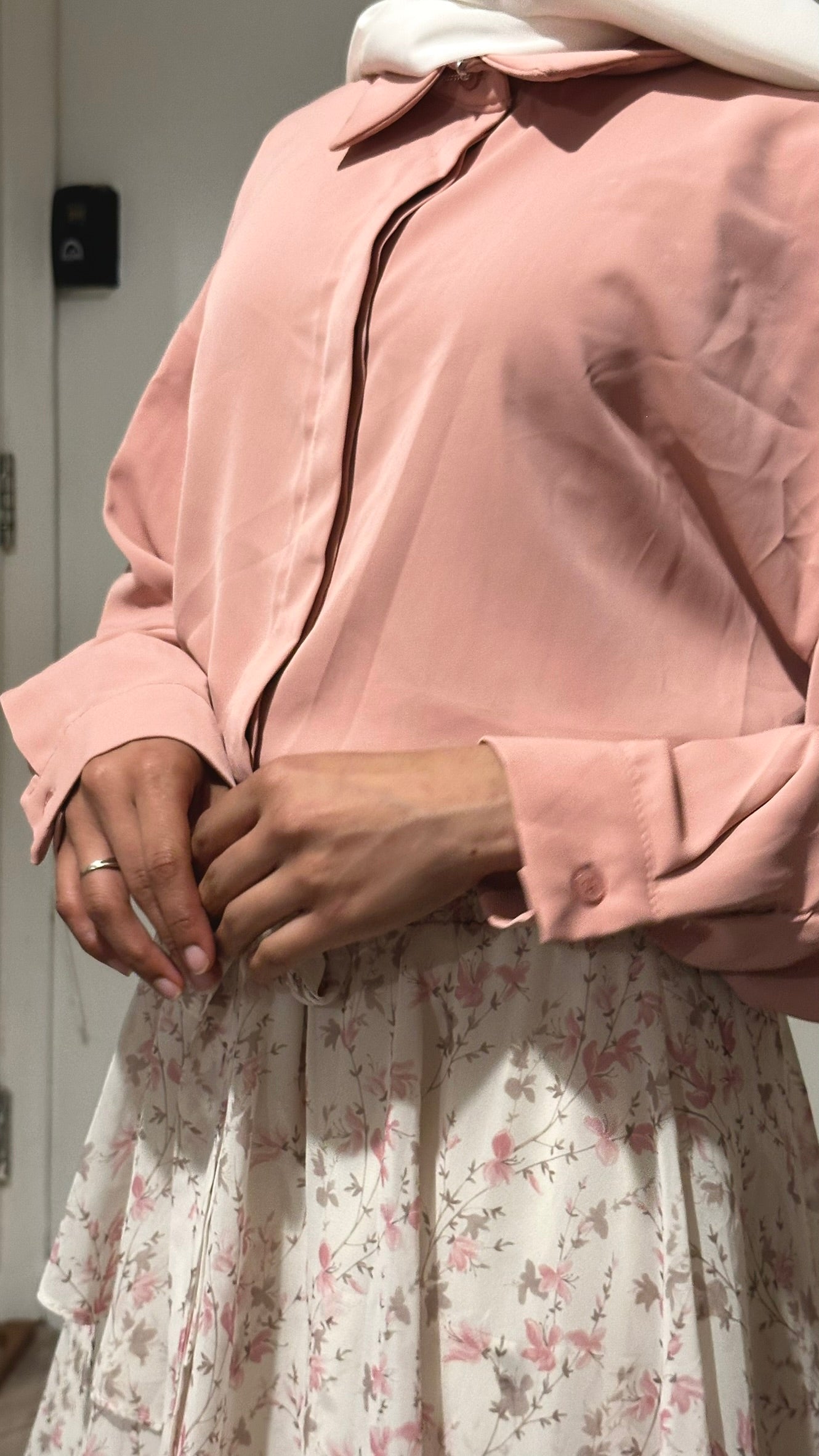 Floral Chiffon Tapered Skirt Set - Pink