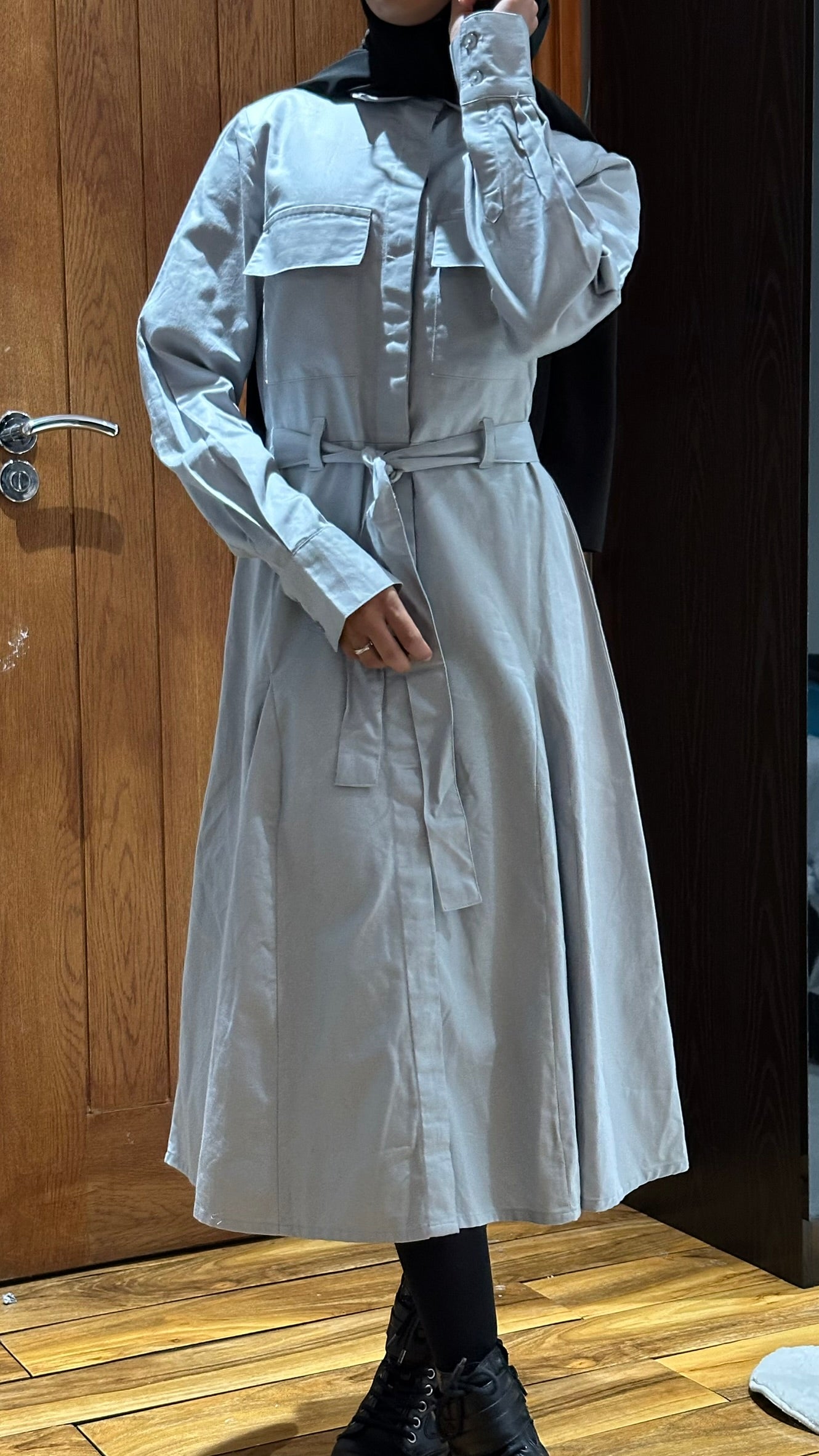 Grey Button Down Midi Dress