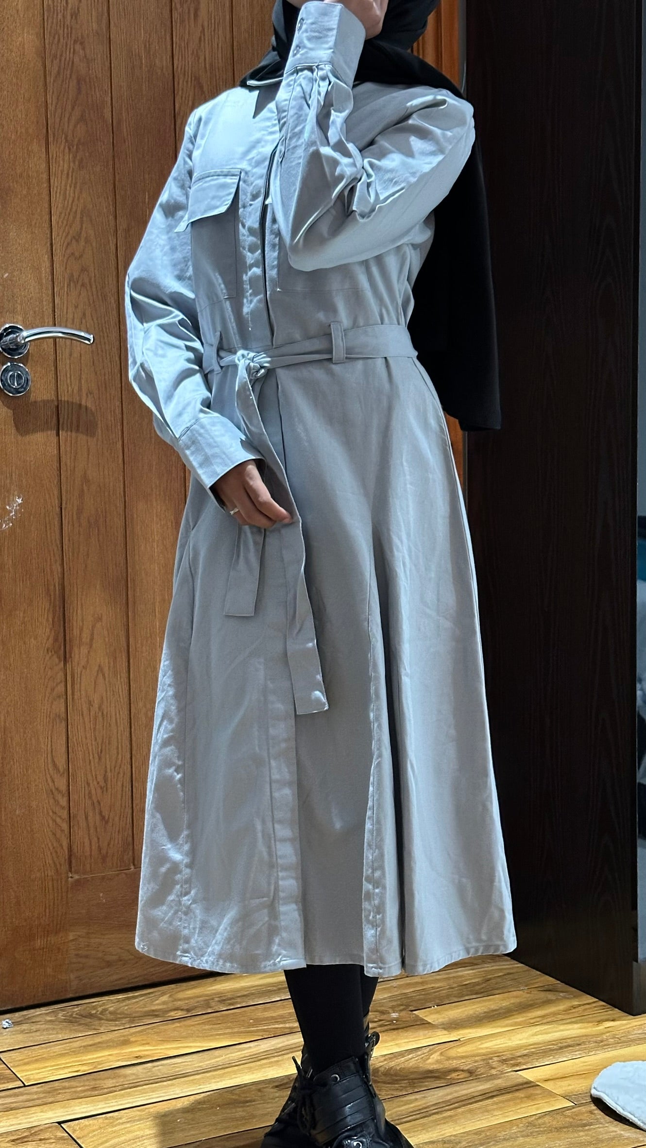 Grey Button Down Midi Dress