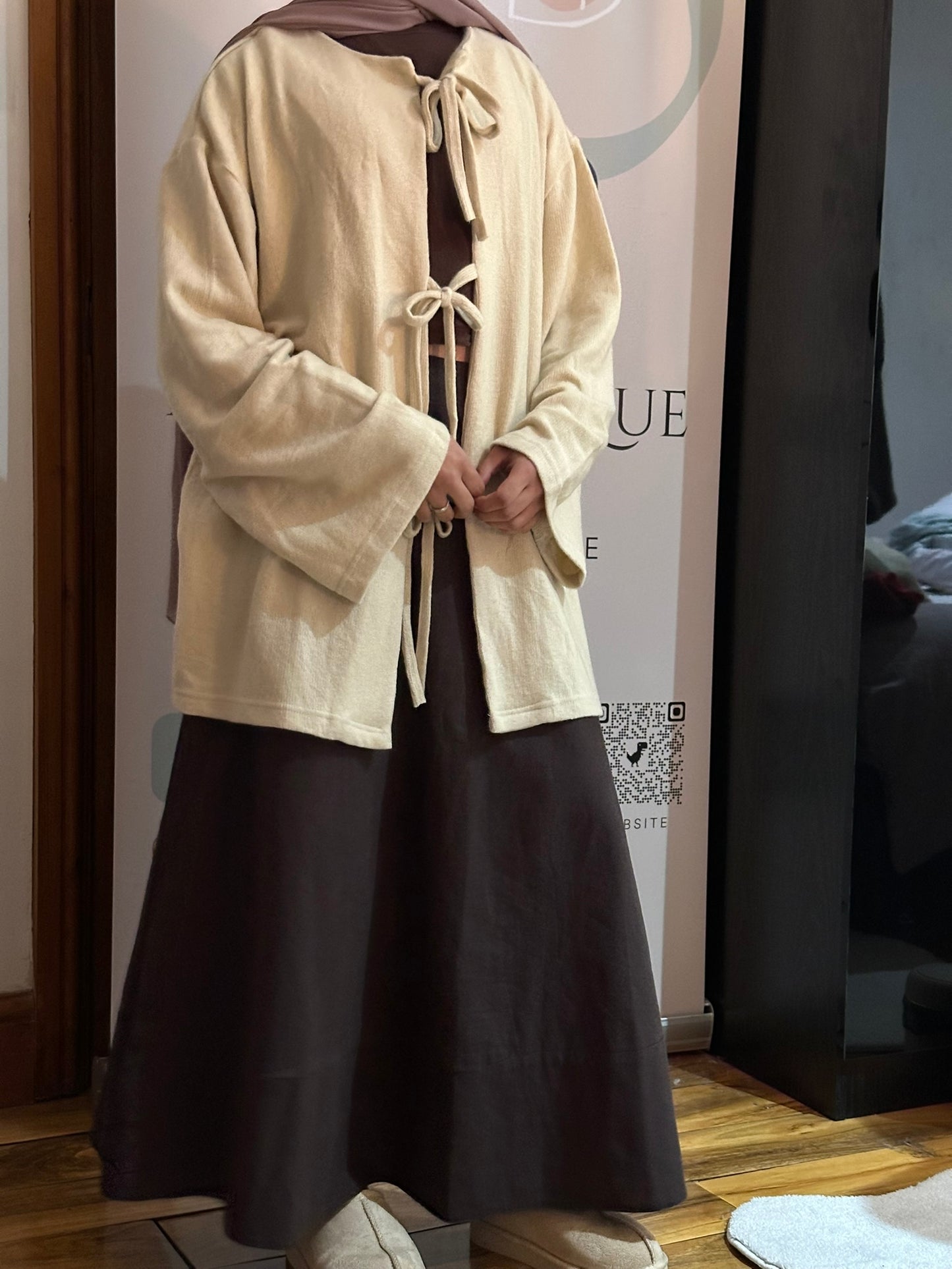 Brushed Wool Bow Tie Cardigan