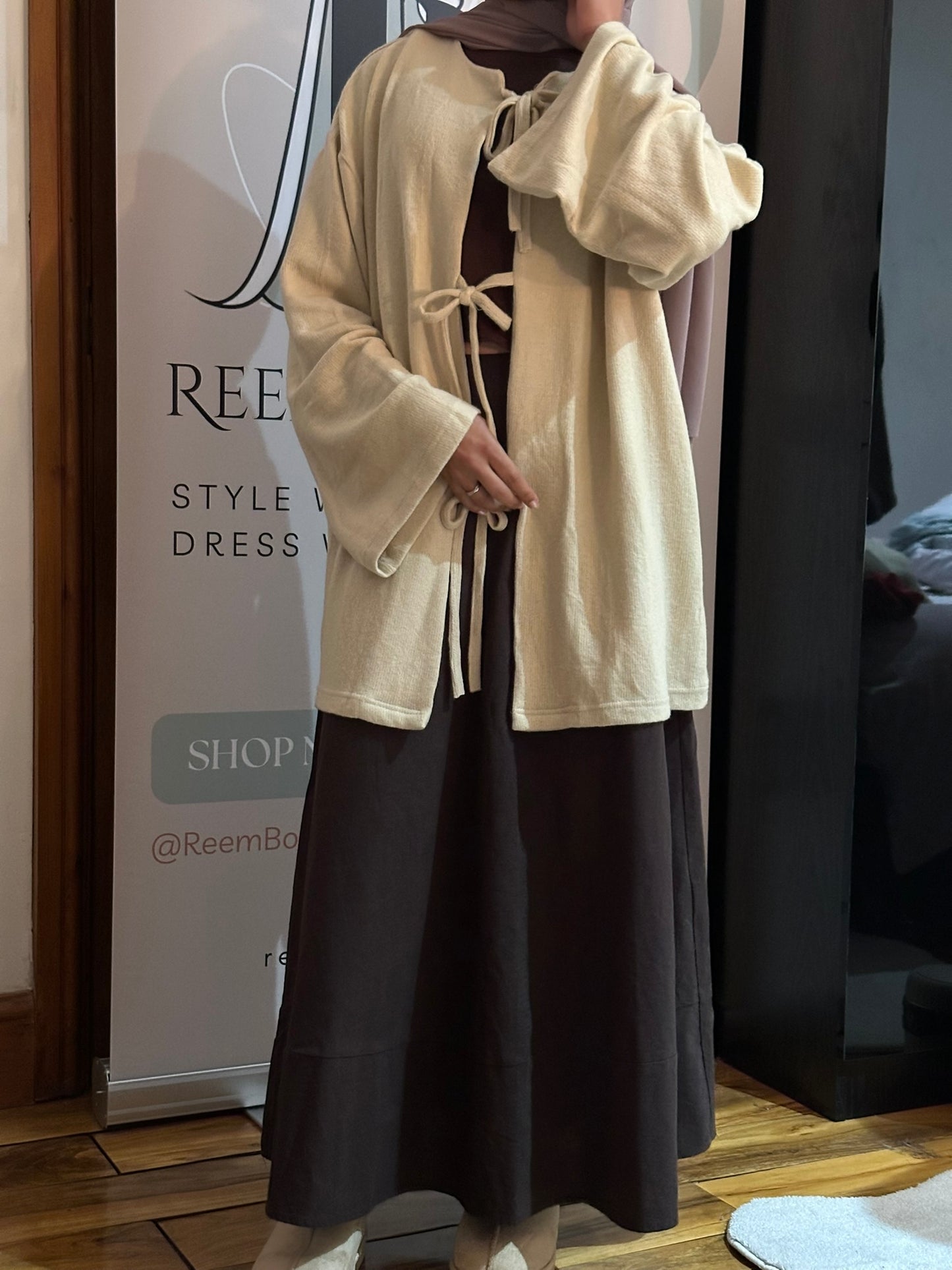 Brushed Wool Bow Tie Cardigan