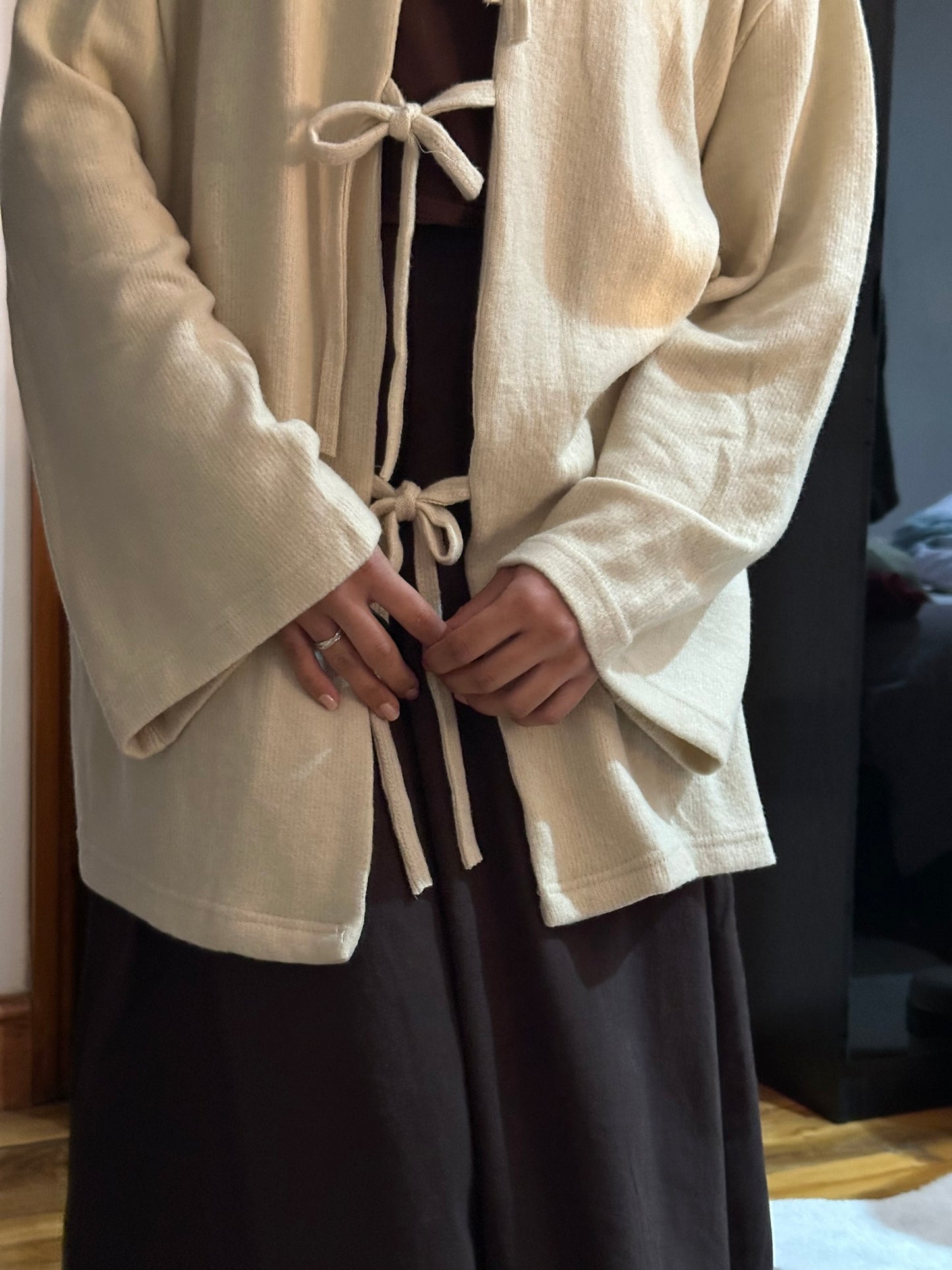 Brushed Wool Bow Tie Cardigan