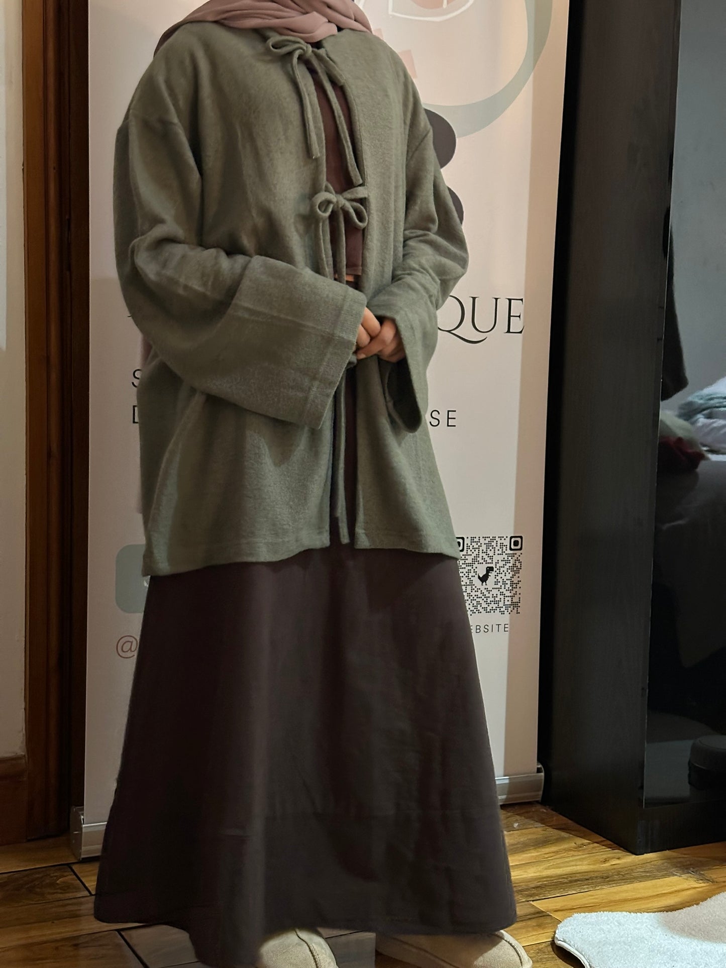 Brushed Wool Bow Tie Cardigan