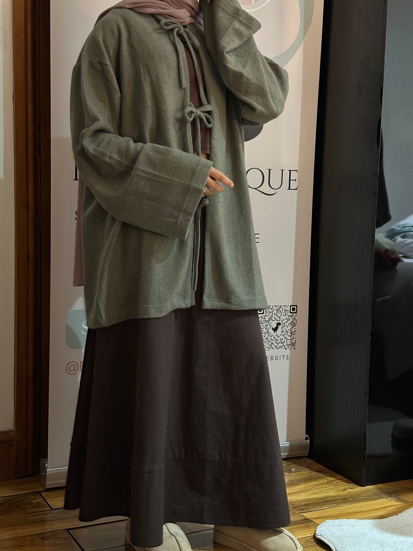 Brushed Wool Bow Tie Cardigan